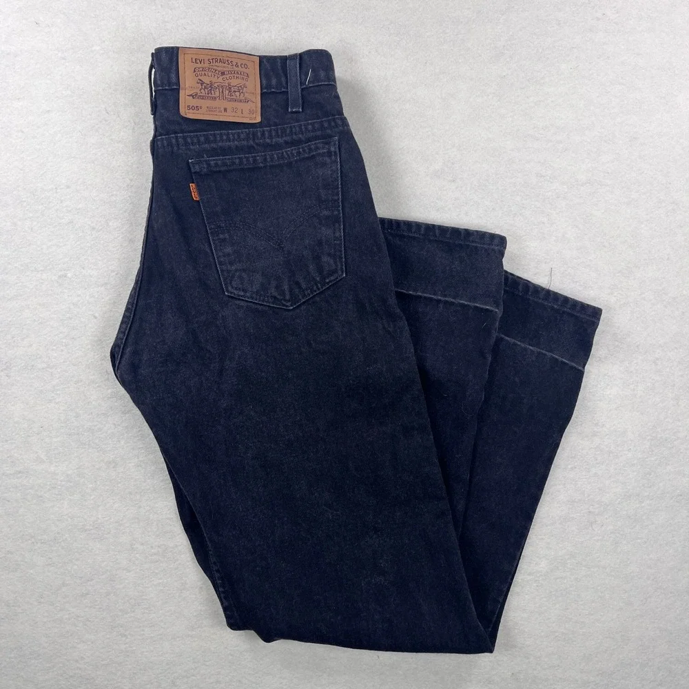 VTG Levis 505 Mens 32 (32x29) Black Orange Tab Straight Leg Jeans Vintage USA
